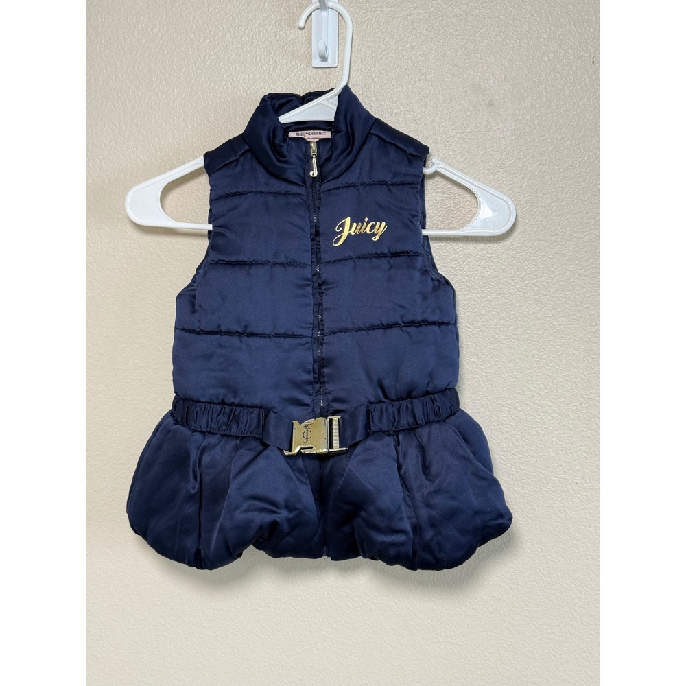Juicy Couture Kids Navy Blue Puffer Vest Peplum Gold Heart Logo Buckle Belt (5)